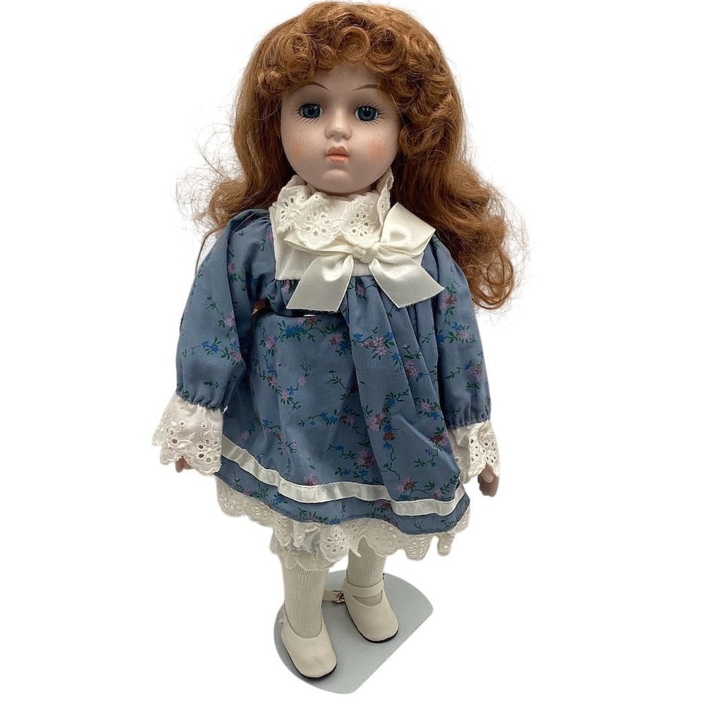 1989‎ House of Lloyd Porcelain Doll "Penny" Red Hair Blue Dress 15